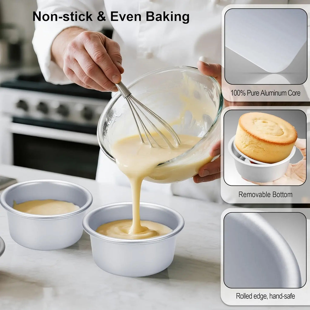 4 Inch Round Cake Pan Set of 8, Nonstick Aluminum Baking Pans with 100 Parchment Sheets, Removable Bottom for Mini Cheesecakes, Desserts, Pizzas & Quiches