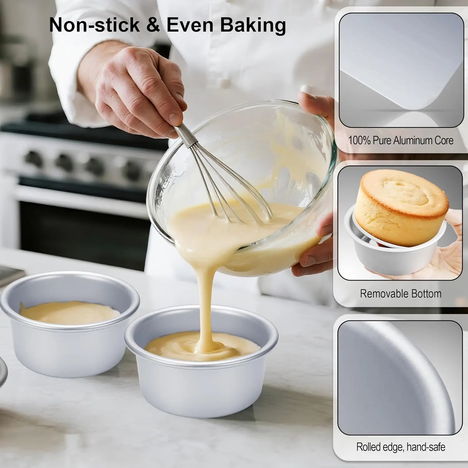 4 Inch Round Cake Pan Set of 8, Nonstick Aluminum Baking Pans with 100 Parchment Sheets, Removable Bottom for Mini Cheesecakes, Desserts, Pizzas & Quiches