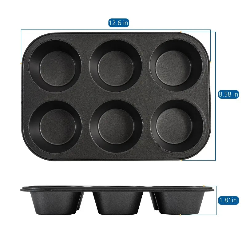 6 Cup Jumbo Muffin Pan, Non-Stick Bakeware,3.4 inch Diameter Cups,Gray,Carbon Steel