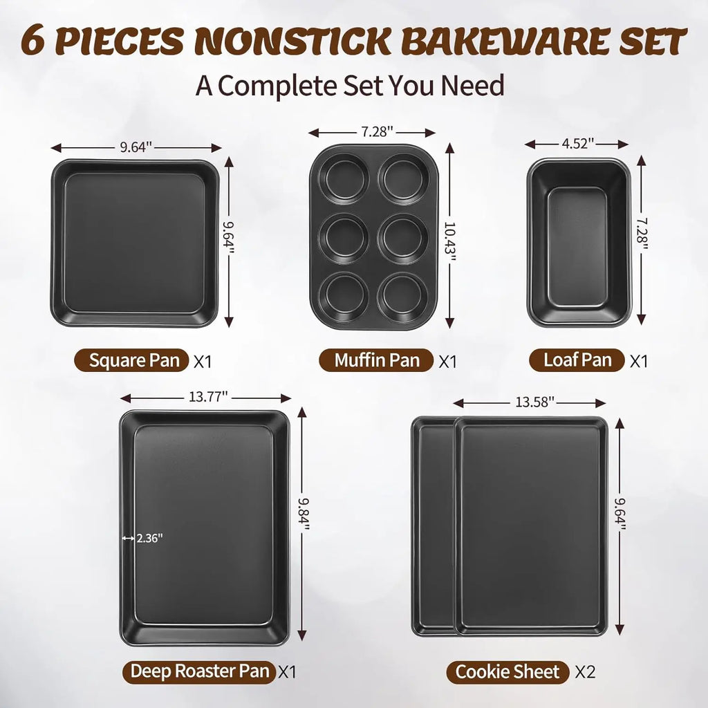 Baking Pans Set, Nonstick Bakeware Sets, Oven Pans for Cooking,  6 Pieces Baking Sheets Set Including Cookie Sheet, Deep R