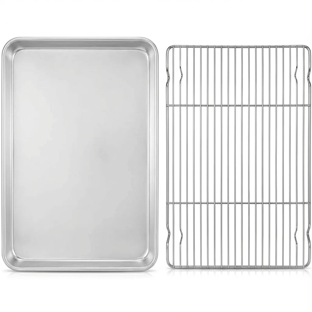 430 Stainless Steel Square Perforated Baking Tray. 40x31cm, Oven Safe, for Roasting, Draining, Durable