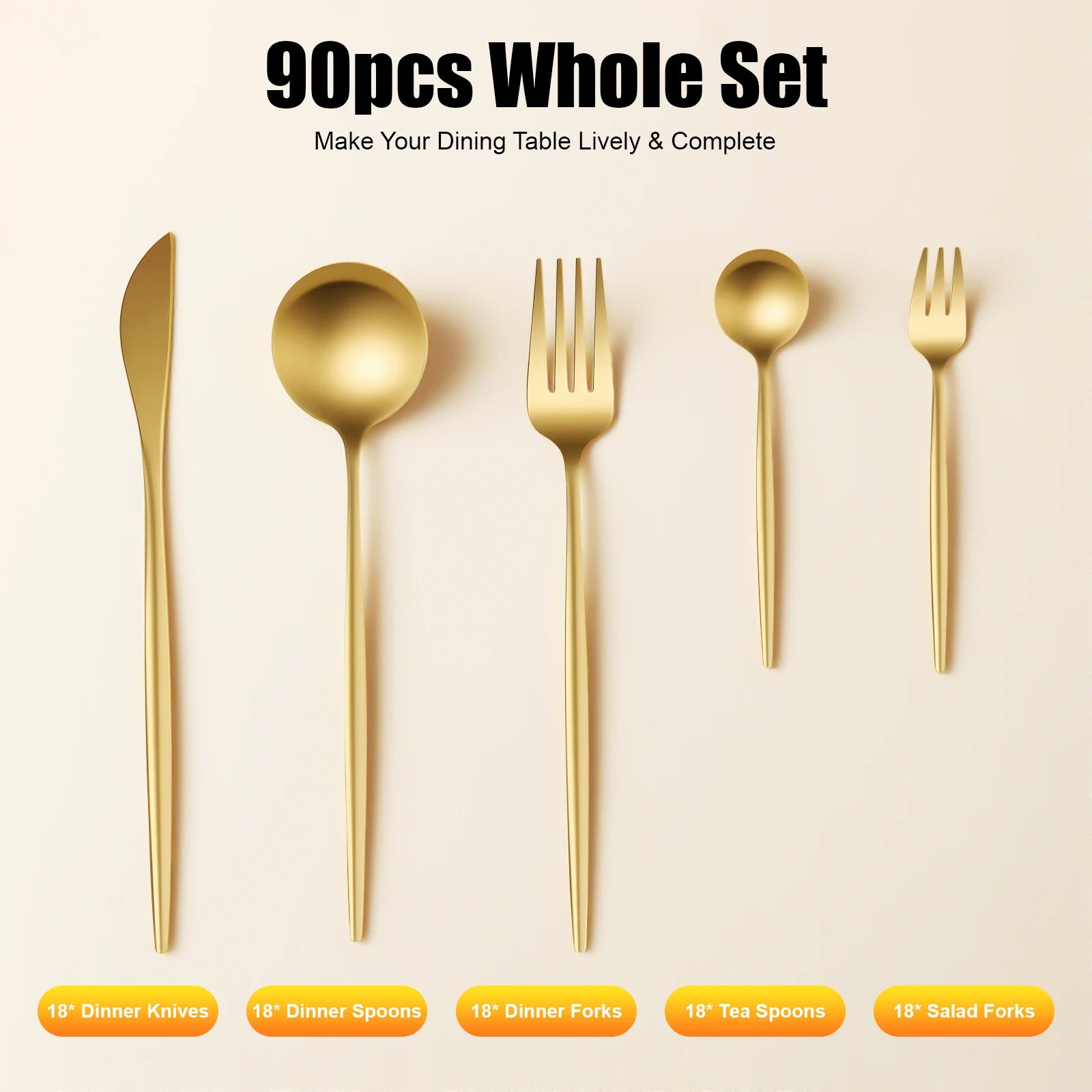 90 Pcs Gold Flatware Set Stainless Steel Dinnerware Cutlery Set for Wedding Party Restaurant Household Dishwasher Safe