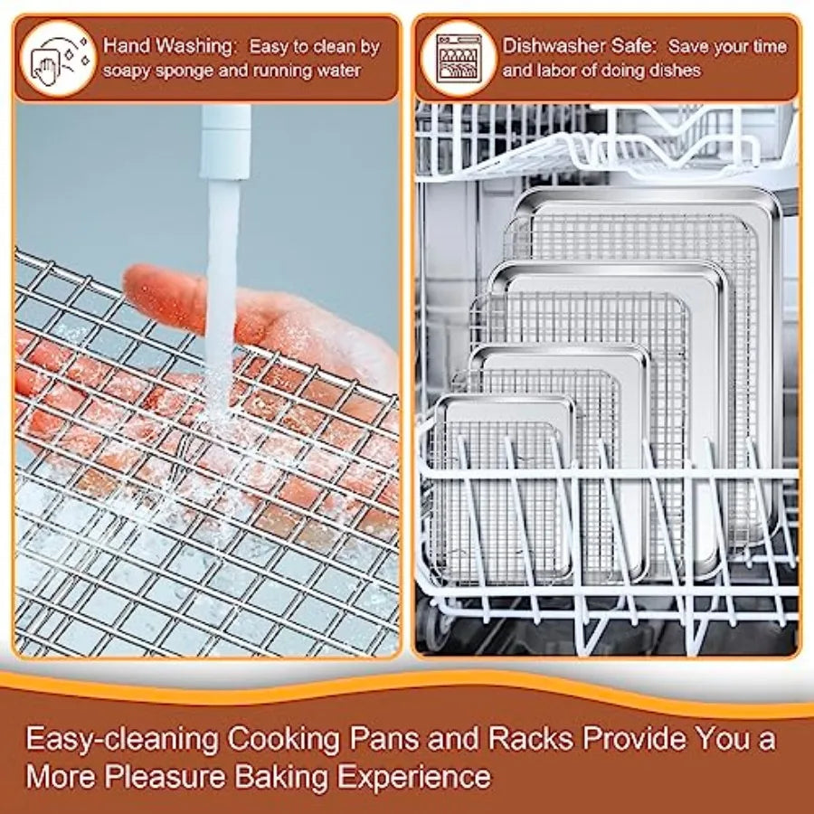 16 + 12.5 + 10.4 + 9 Inch Baking Sheet and Rack Set 8Pcs Stainless Steel Cookie Sheets Oven Baking Trays Cooling Racks for Cook