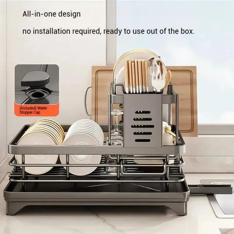 Stainless Steel Dish Drying Rack with Drainboard, Over Sink Plate Organizer for Kitchen Storage