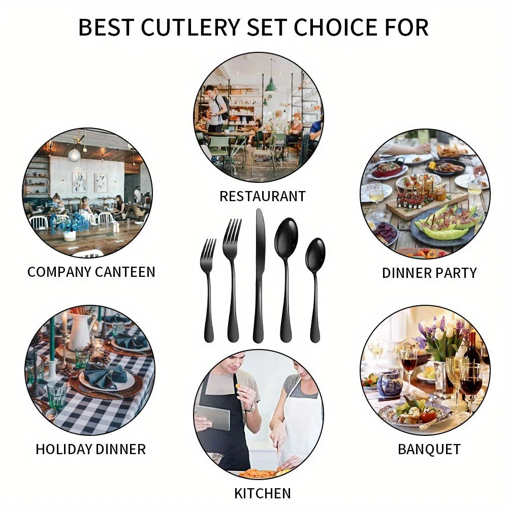 90pcs Stainless Steel Cutlery Set - Elegant Black- Perfect for Home, Restaurants, Hotels & Weddings - Dishwasher Safe