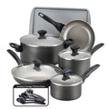 Dishwasher Safe Nonstick 15 Pcs Nonstick Cookware Set with Cooking Tools and Baking Pan Pewter