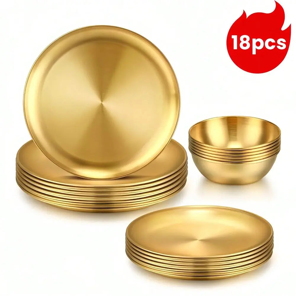 Luxury Stainless Steel Dinnerware Set Heavy Duty 201 Grade Gold Plates, Bowls, And Dishes Shatterproof, Dishwasher Stackable El