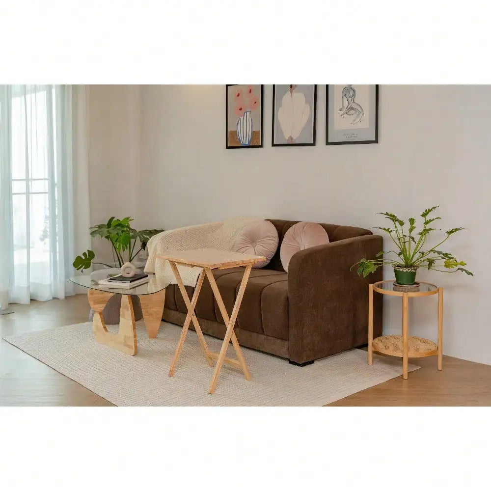 Folding TV Tray Table, Natural Rubberwood, 19x14.5x26 Inches, Bedside Laptop Desk, Portable Snack Table
