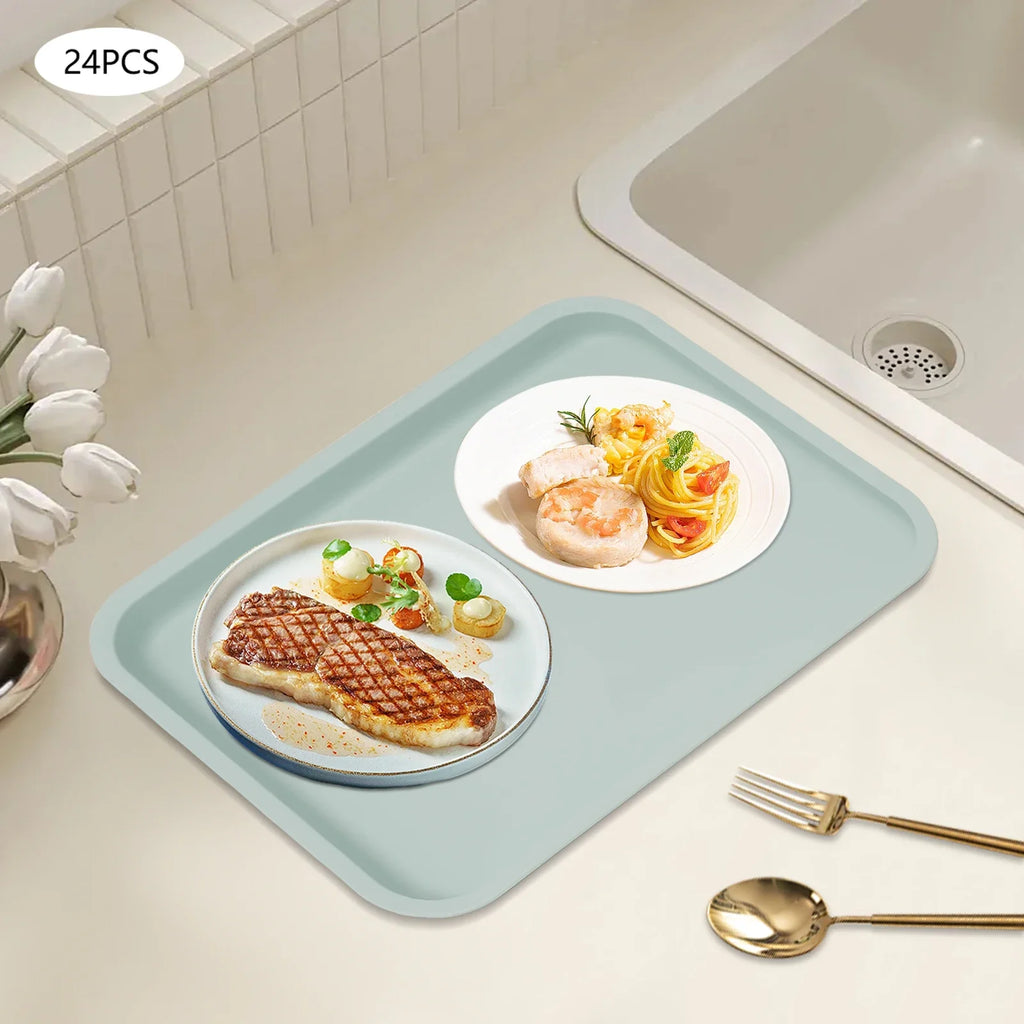 24-Pack Blue PP Plastic Serving Trays, Microwave & Dishwasher Safe, Heat Resistant (120°C/248°F), Fast Food & Cafeteria Trays