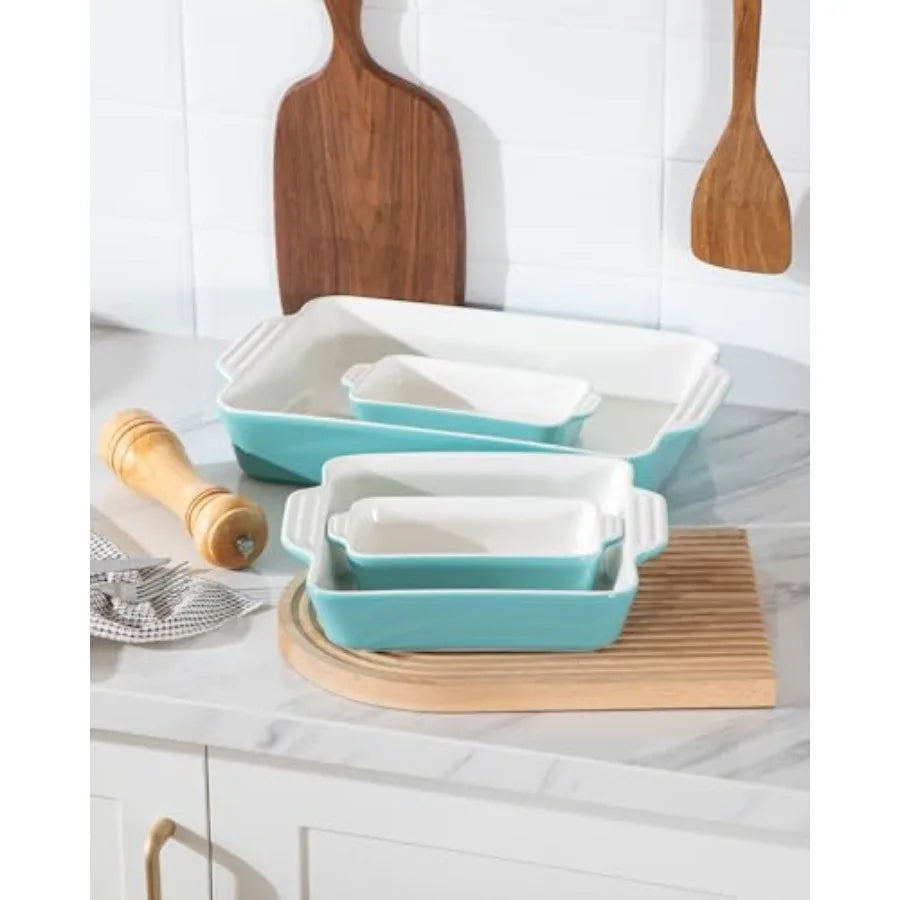 Ceramic Bakeware Set of 4, Casserole Dishes for Oven, Rectangular Baking Dish with Handles, Lasagna Pans Deep for Cooking, Grat