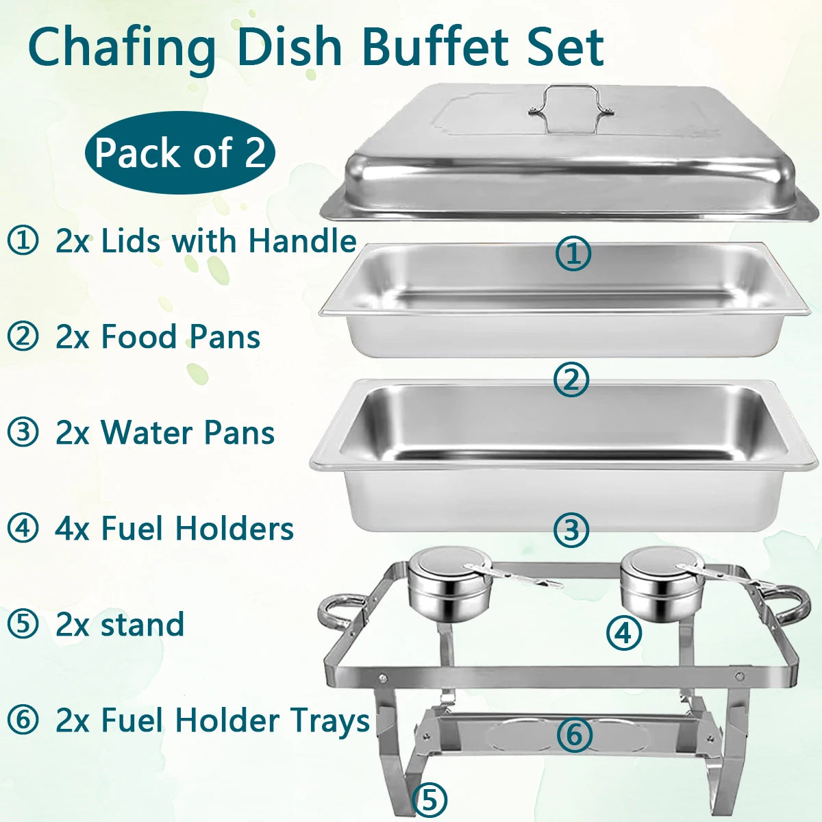 1/2Psc Stainless Steel Chafing Dish Set Full-Size Rectangular Buffet Food Warmer for Catering Weddings Events