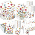 202 Pcs Wildflower Party Decoration Supplies Floral Paper Plates Napkins Cups Butterfly Wildflower Tablecloth For Autumn Summer