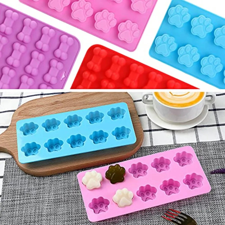 Puppy Dog Paw Bone Silicone Mold for Jelly Candy Chocolate Ice Cube Baking Mold to Make Dog Snack Biscuits in Multiple Colors a