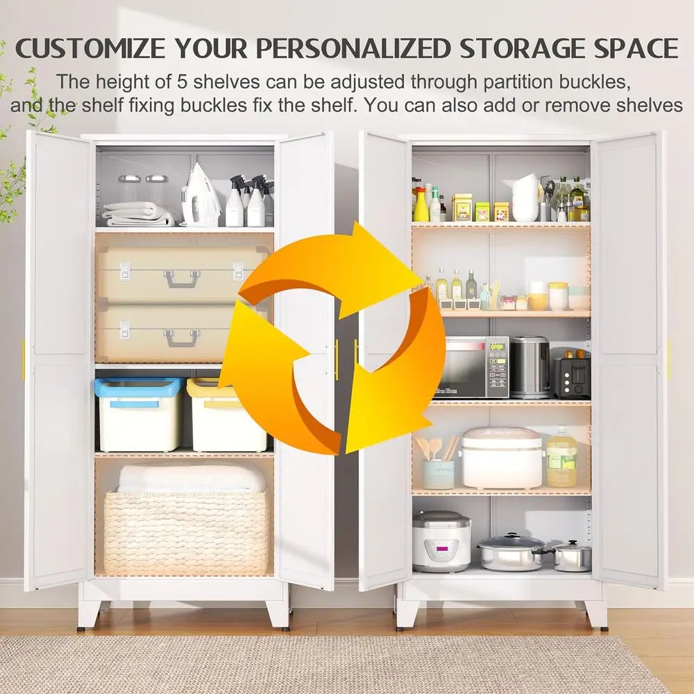 75.2" Tall Metal Kitchen Pantry Storage Cabiwith 2 Door and 5 Adjustable Shelves, Cupboard or Kitchen, Dining Room, Living Room
