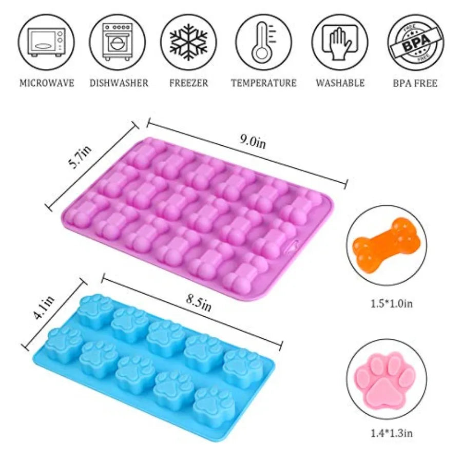 Puppy Dog Paw Bone Silicone Mold for Jelly Candy Chocolate Ice Cube Baking Mold to Make Dog Snack Biscuits in Multiple Colors a