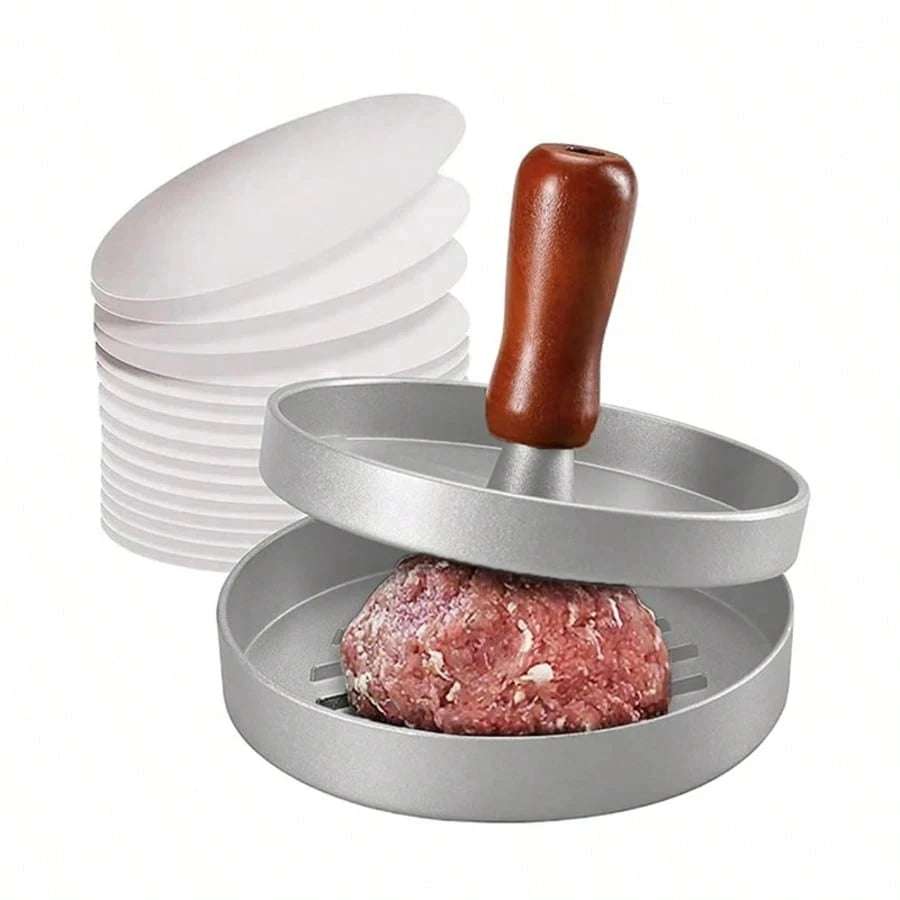 Burger Press Non-Stick Hamburger Patty Maker with Wax Paper Aluminum Burger Maker for Kitchen BBQ Grill