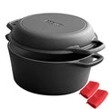 2-in-1 Pre-Seasoned Cast Iron Dutch Oven Pot with Skillet Lid Cooking Pan, Cast Iron Skillet Cookware Pan Set with Dual Handles
