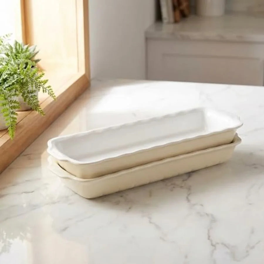 15" x 3.5" Ceramic Loaf pan Set of 2 27 OZ Rectangle Bakeware Baking Supplies Heritage Loaf Pan - Relatively long for Cake Brea