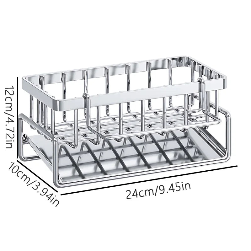 Stainless Steel Kitchen Sink Organizer: 24cm/12cm/10cm Drainage Rack for Cleaning Supplies & Sponge Storage