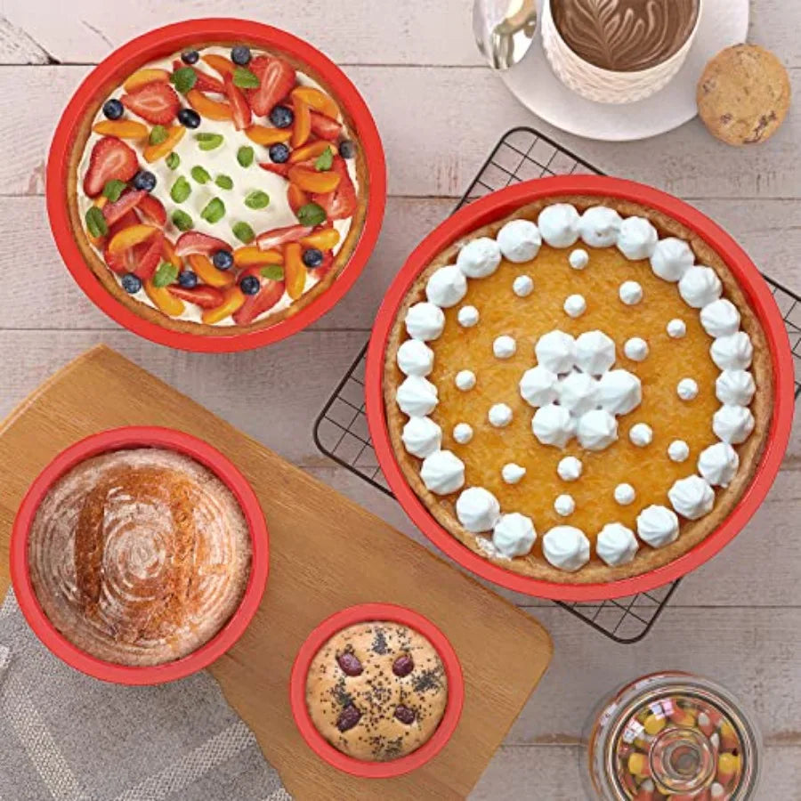4-Piece Silicone Cake Pans Sets for Baking - Nonstick Silicone Round Cake Molds for Layer Cakes, Cheese Cakes and Chocolate Cak