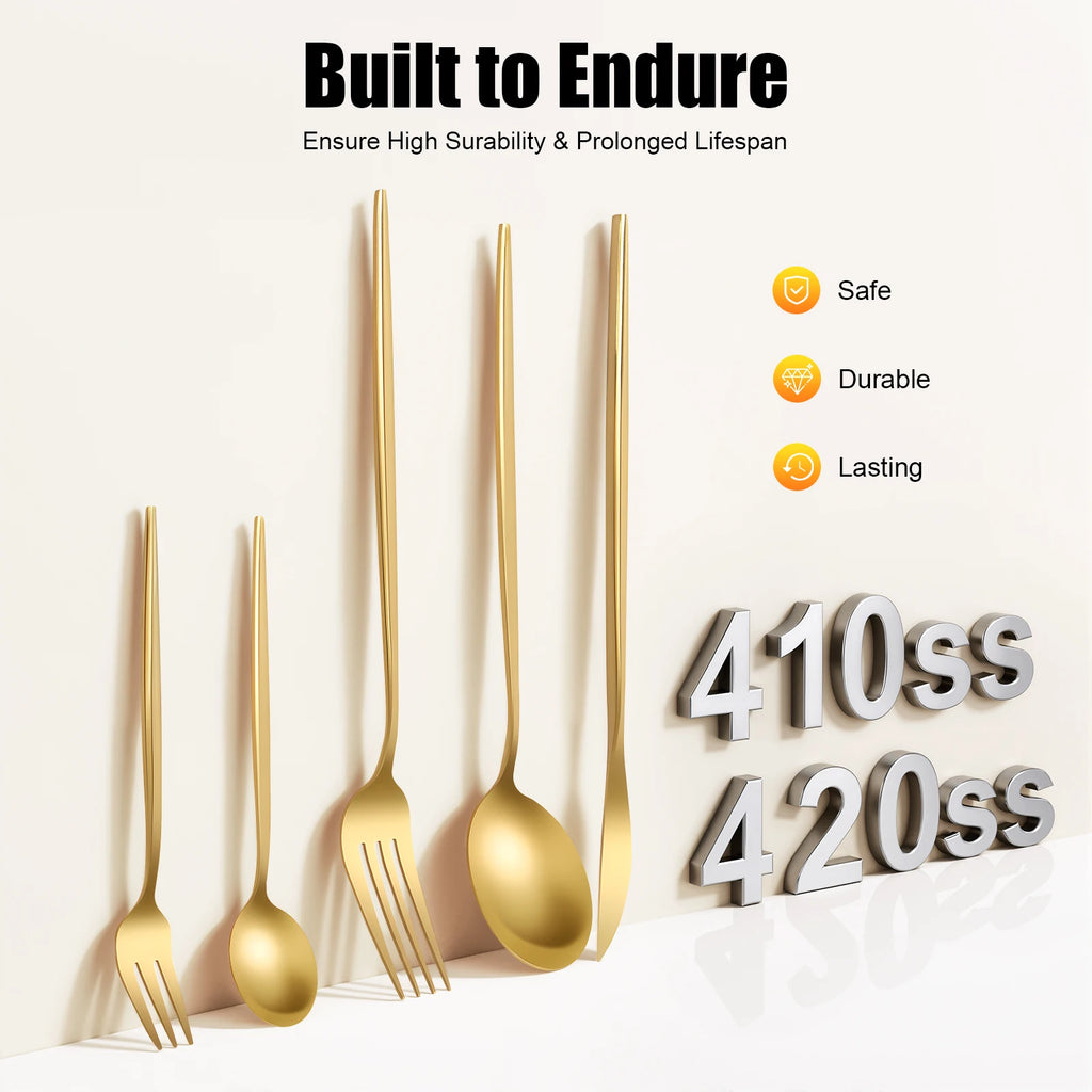 90 Pcs Gold Flatware Set Stainless Steel Dinnerware Cutlery Set for Wedding Party Restaurant Household Dishwasher Safe