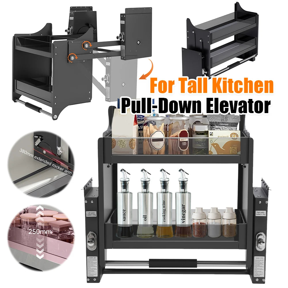 2-Tier Pull Down Shelf Pull Down Cabinet Organizer Shelf Organizer for Kitchen Upper Cabinet