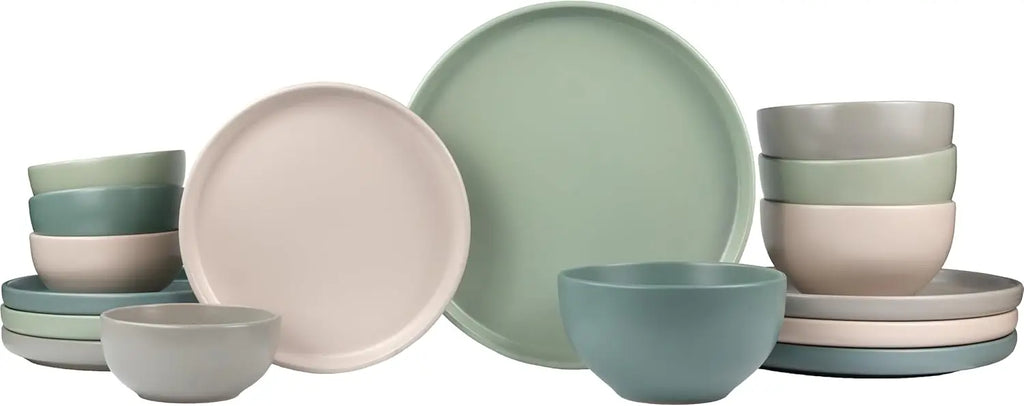 16-Piece Stoneware Dinnerware Set for 4, Satin Glazed Plates and Bowls Sets with Matte Finish, Ceramic Dish Set, Durable