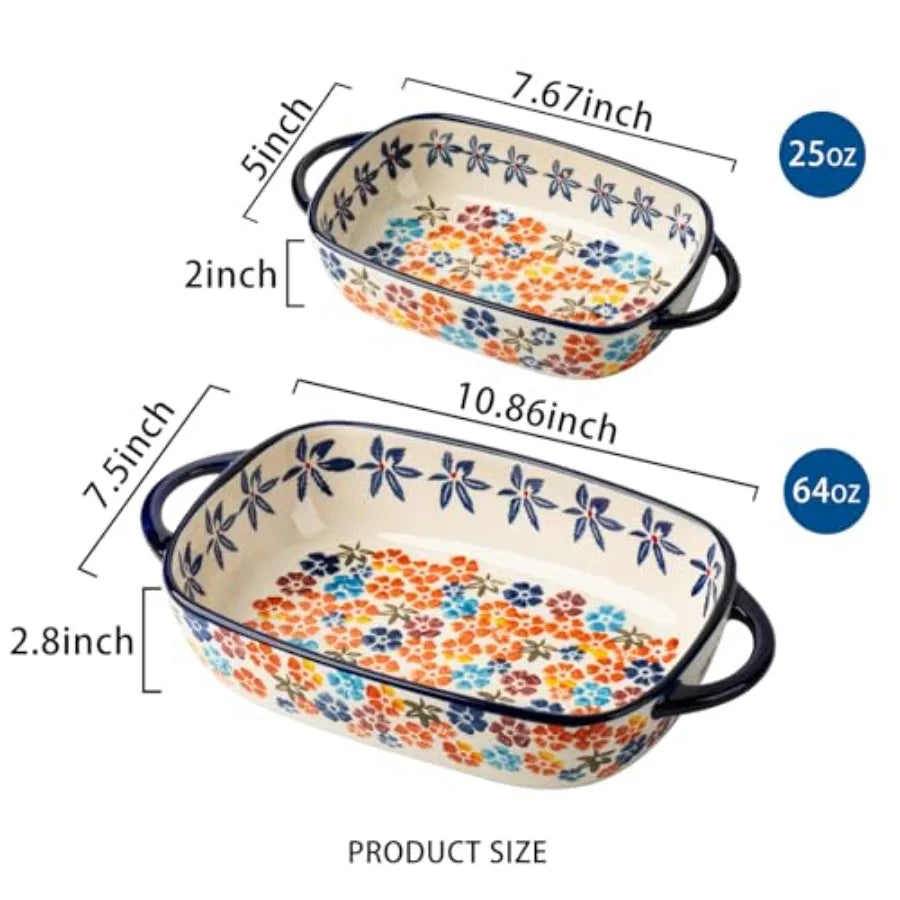 Retro pastoral style Ceramic Baking Dish Rectangular Bakeware Set Baking Pan, 2-piece Hand-painted Porcelain Baking pan with ha