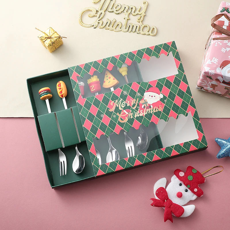 Christmas Themed Cutlery Set Stainless Steel Creative Cartoon Knife Fork Spoon 2/4/6pcs Set Holiday Gift Cutlery Decoration
