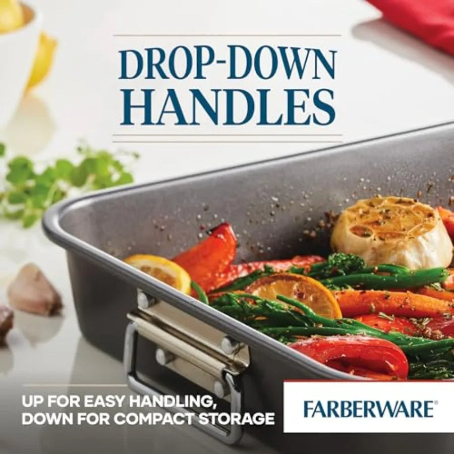 Bakeware Nonstick Steel Roaster with Flat Rack, 11-Inch x 15-Inch