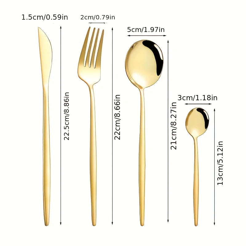 4/6/16/24pcs Household stainless steel cutlery set Thin Portuguese cutlery includes steak knife, fork, soup spoon, coffee spoon