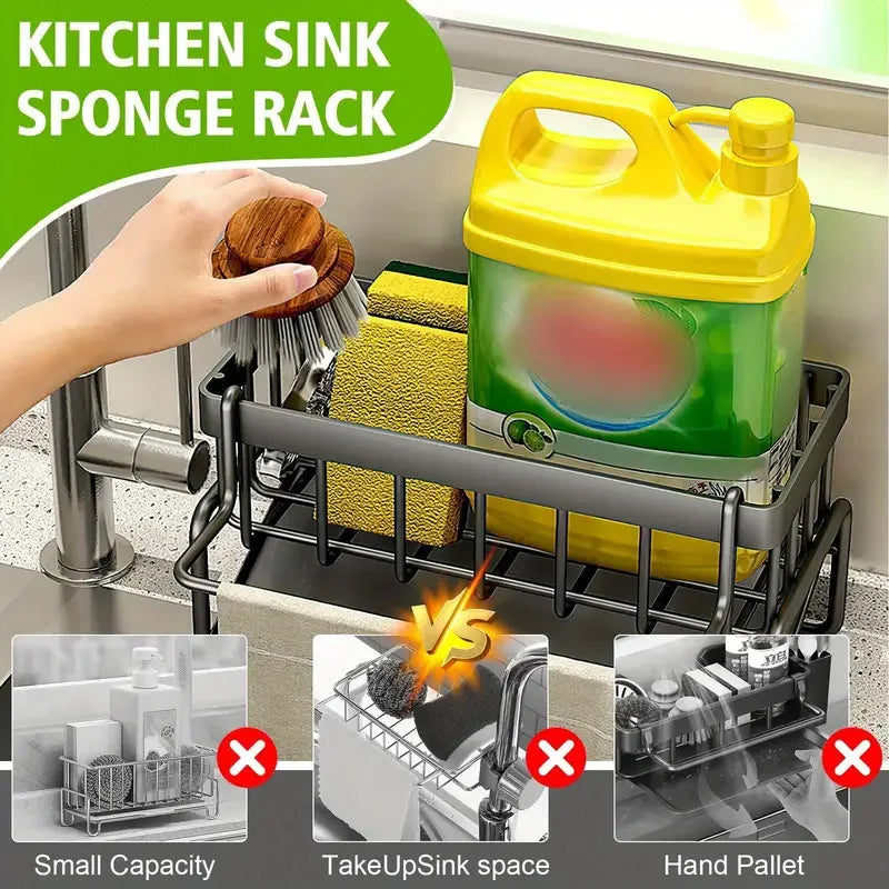 Stainless Steel Kitchen Sink Organizer: 24cm/12cm/10cm Drainage Rack for Cleaning Supplies & Sponge Storage