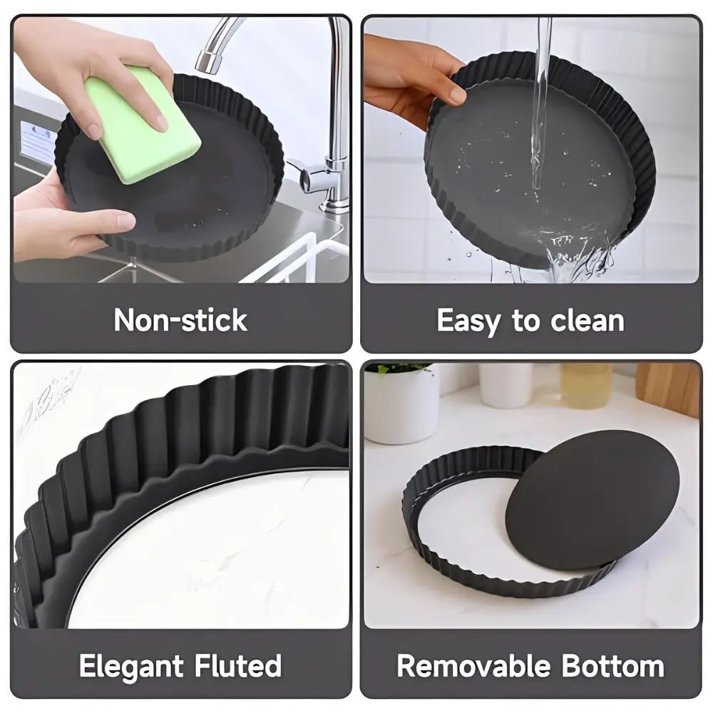 1pc 4/6/8/9 Inch Non-Stick Tart Pan Set with Removable Bottom, Carbon Steel Fluted Pie & Quiche Molds for Quiches, Mini Cakes, Pizzas & Pastries, Easy to Clean and Ideal for Home Baking YMY