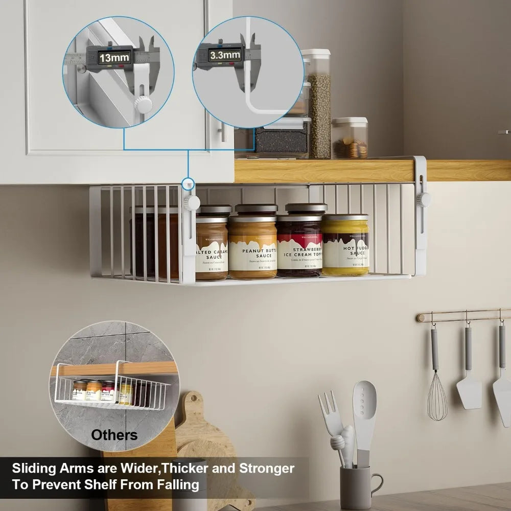 2Pack Under Shelf Basket Organizer,Adjustable Hanging Holder Storage for Cabinet Pantry Kitchen Cupboard Desk Counter Bookshelf