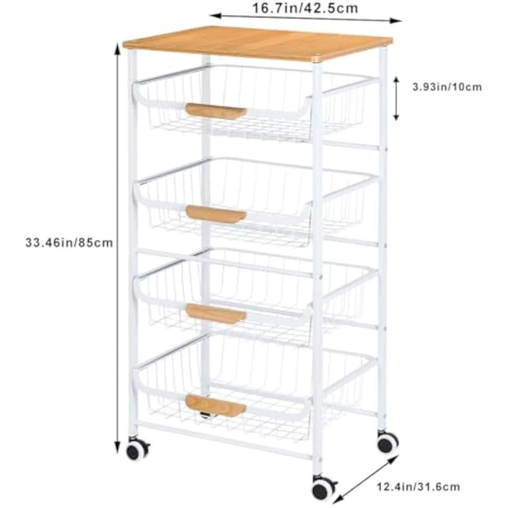 5-Tier Metal Rolling Cart with Wheels - Multi-Purpose Storage for Kitchen/Bathroom/Living Room/Office, White