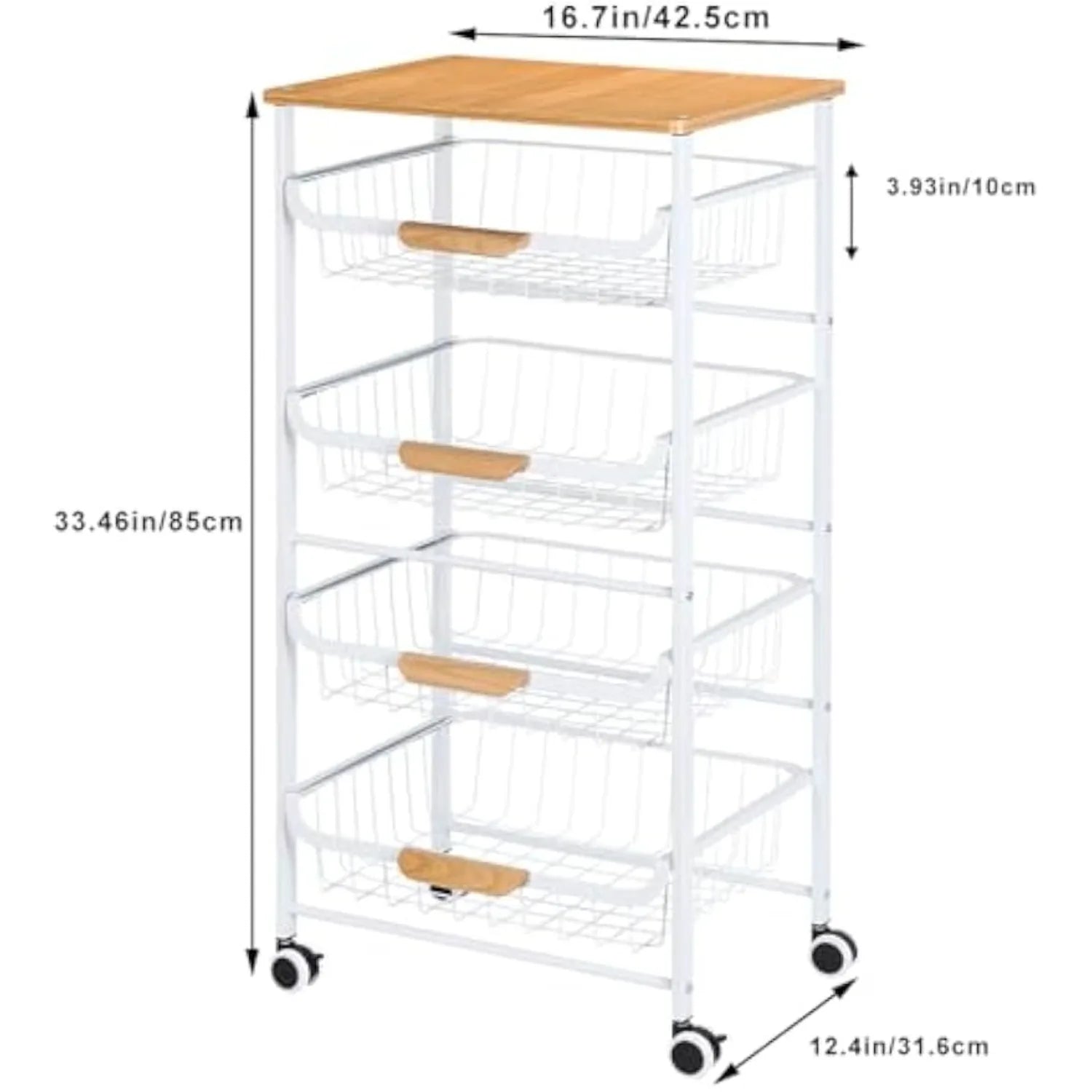 5-Tier Metal Rolling Cart with Wheels - Multi-Purpose Storage for Kitchen/Bathroom/Living Room/Office, White
