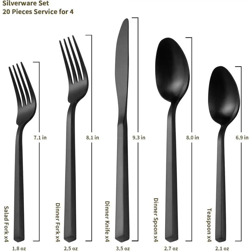 20-Piece Matte Satin Stainless Steel Silverware Set, Service for 4, Dishwasher Safe
