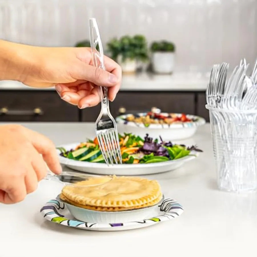 Disposable Clear Plastic Cutlery Set, Premium Quality, Strong, 192 Count, Large Combo Pack Forks, Spoons and Knives