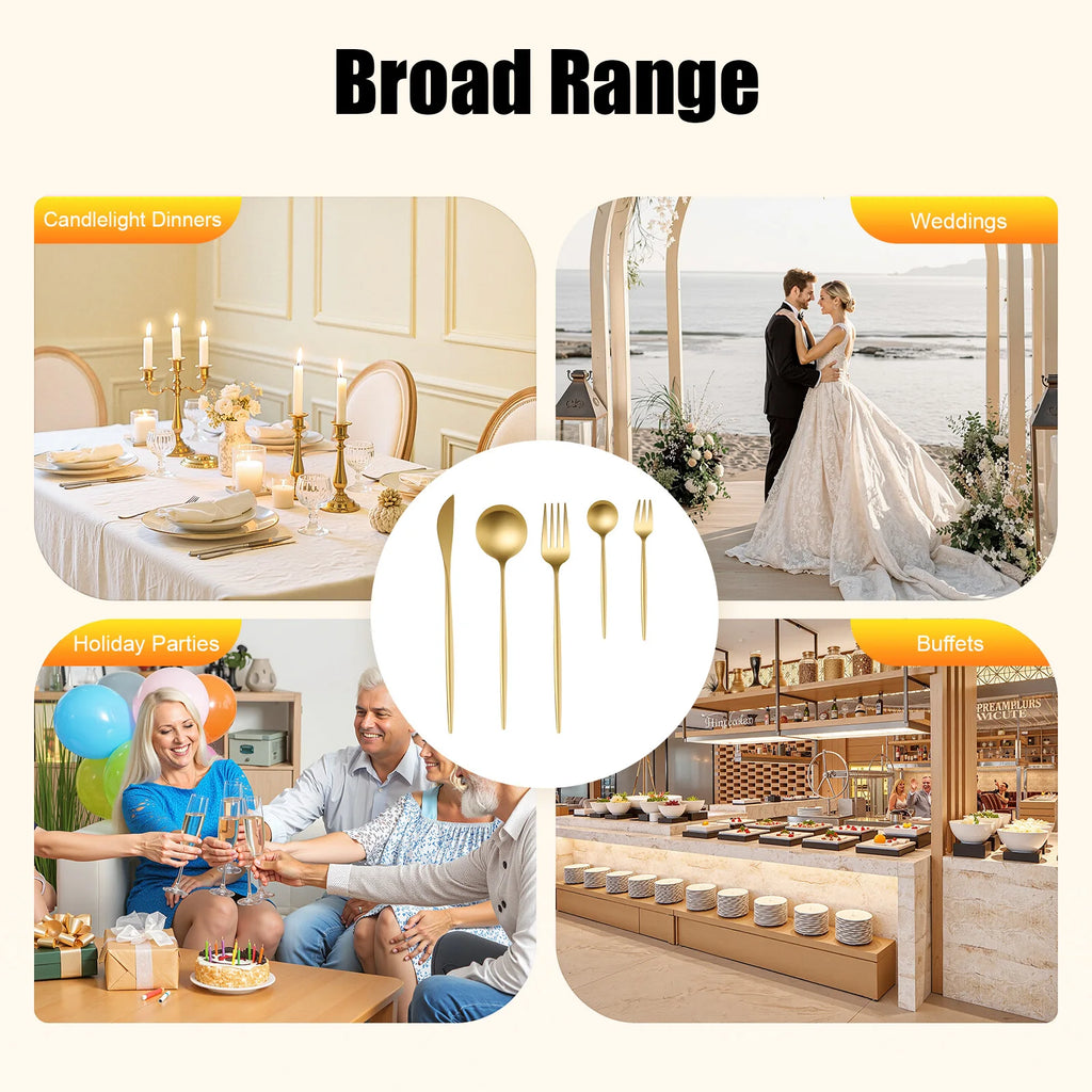 90 Pcs Gold Flatware Set Stainless Steel Dinnerware Cutlery Set for Wedding Party Restaurant Household Dishwasher Safe