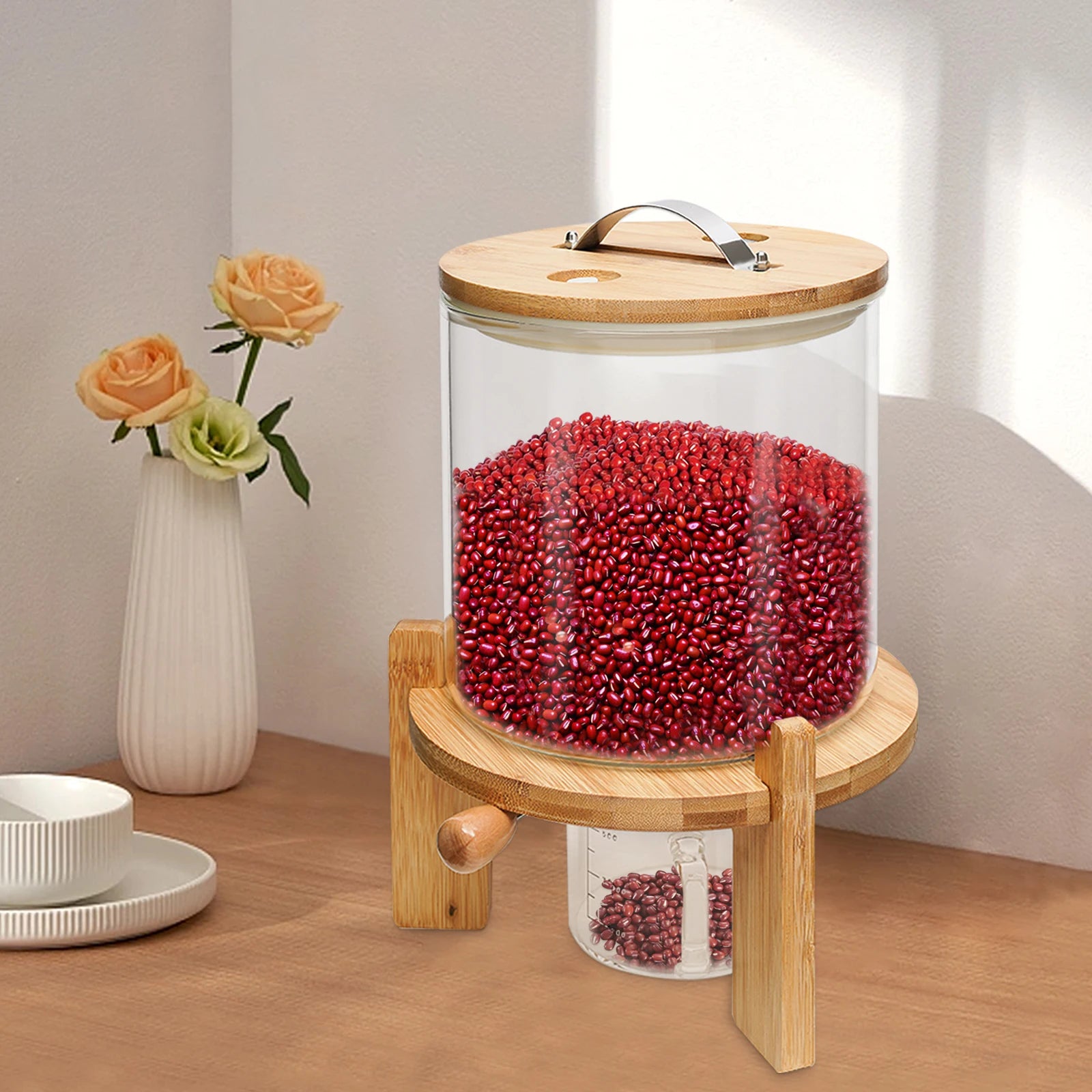 NEW 5L Rice Dispenser Grain Container Cereal Storage Dry Food Glass Bottle w/ Valve For Pantry Organization And Storage Glass