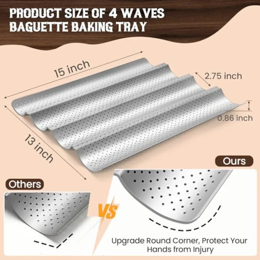 Baguette Bread Pan, Premium Nonstick Perforated Baguette Pan for French Bread Baking, 4 Loaves Baguette Baking Tray for Sourdou