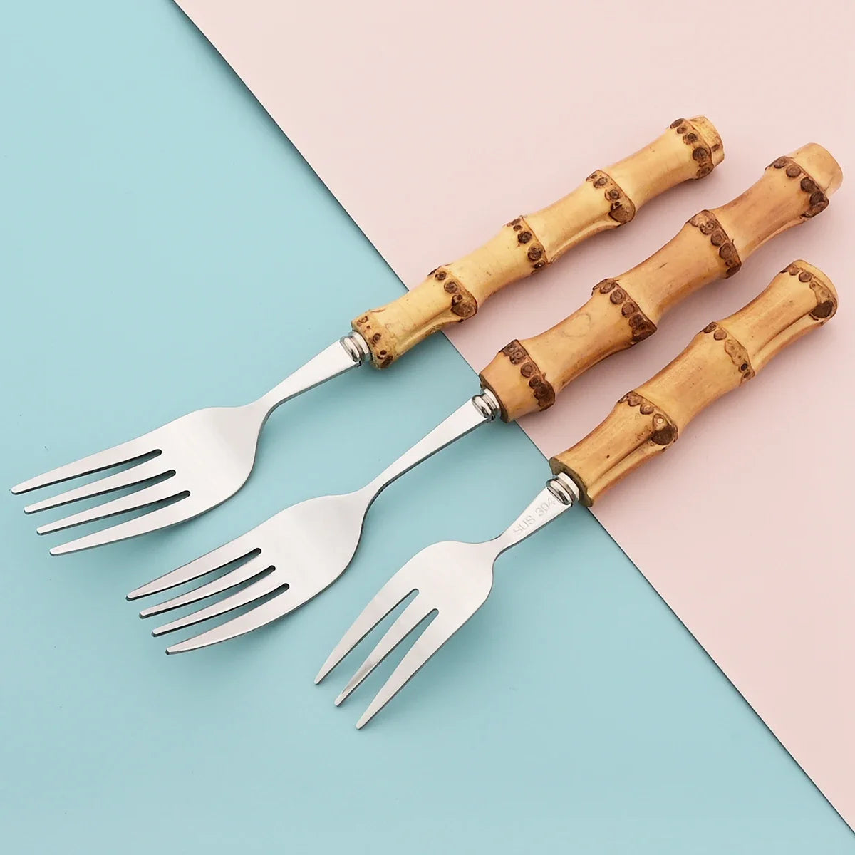 20Pcs Mirror Stainless Steel Cutlery Set Wood Bamboo Root Handle Dinnerware Knife Spoon Cake Fork Tableware Kitchen Silverware