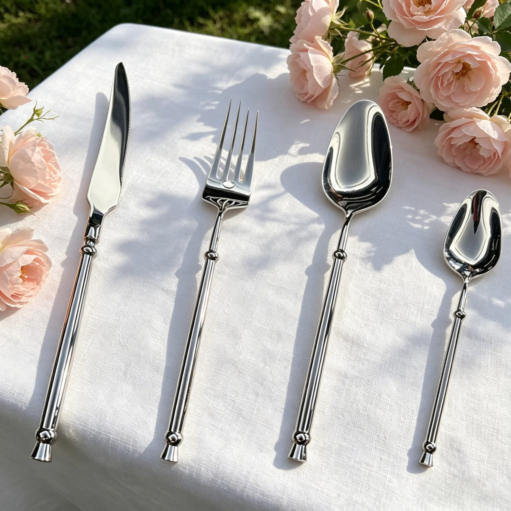 Mirror Silver 304 Stainless Steel Flatware, Retro Twisted Handle Cutlery Set, Luxury Tableware For Wedding Hotel Home Dinner