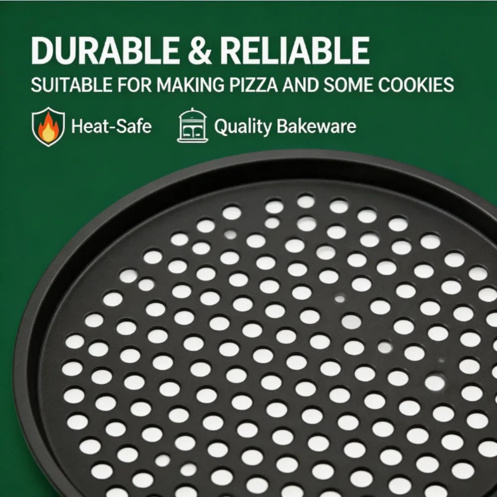 13" Pizza Baking Pan with Holes, Non-Stick Carbon Steel, Multi-Use for Pizza, Cookies, Roasted Veggies, Kitchen Bakeware