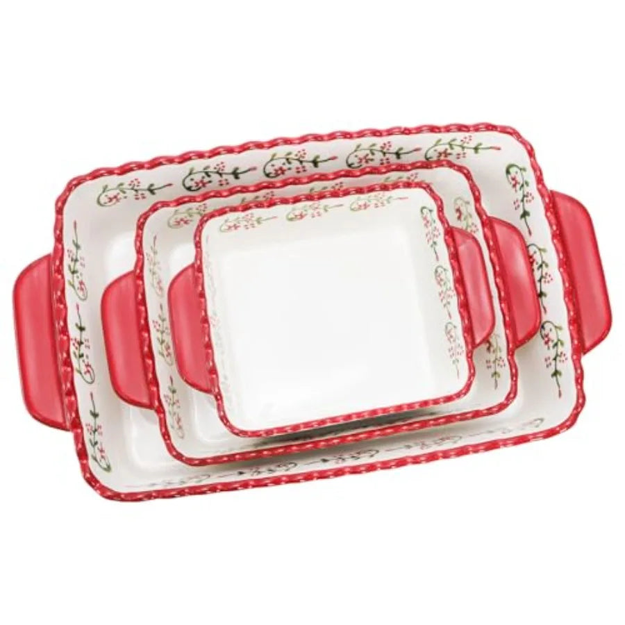3 Pack Ceramic Baking Dishes Rectangular Bakeware Set Hand-painted Lasagna Pan Porcelain Serving Bakeware for Pasta Chicken Kit