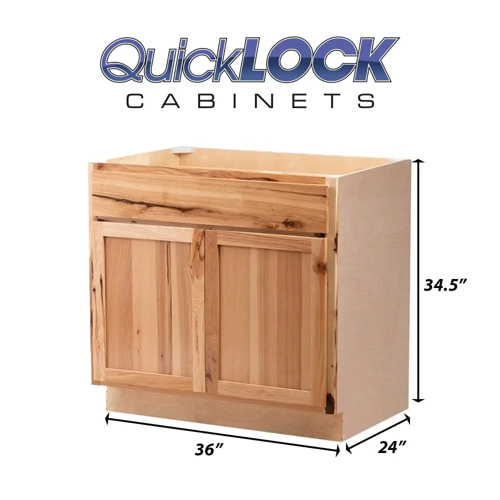 Base Kitchen Cabinets - Shaker Style  Made in America (Rustic Hickory, 36" Wx34.5 Hx24 D