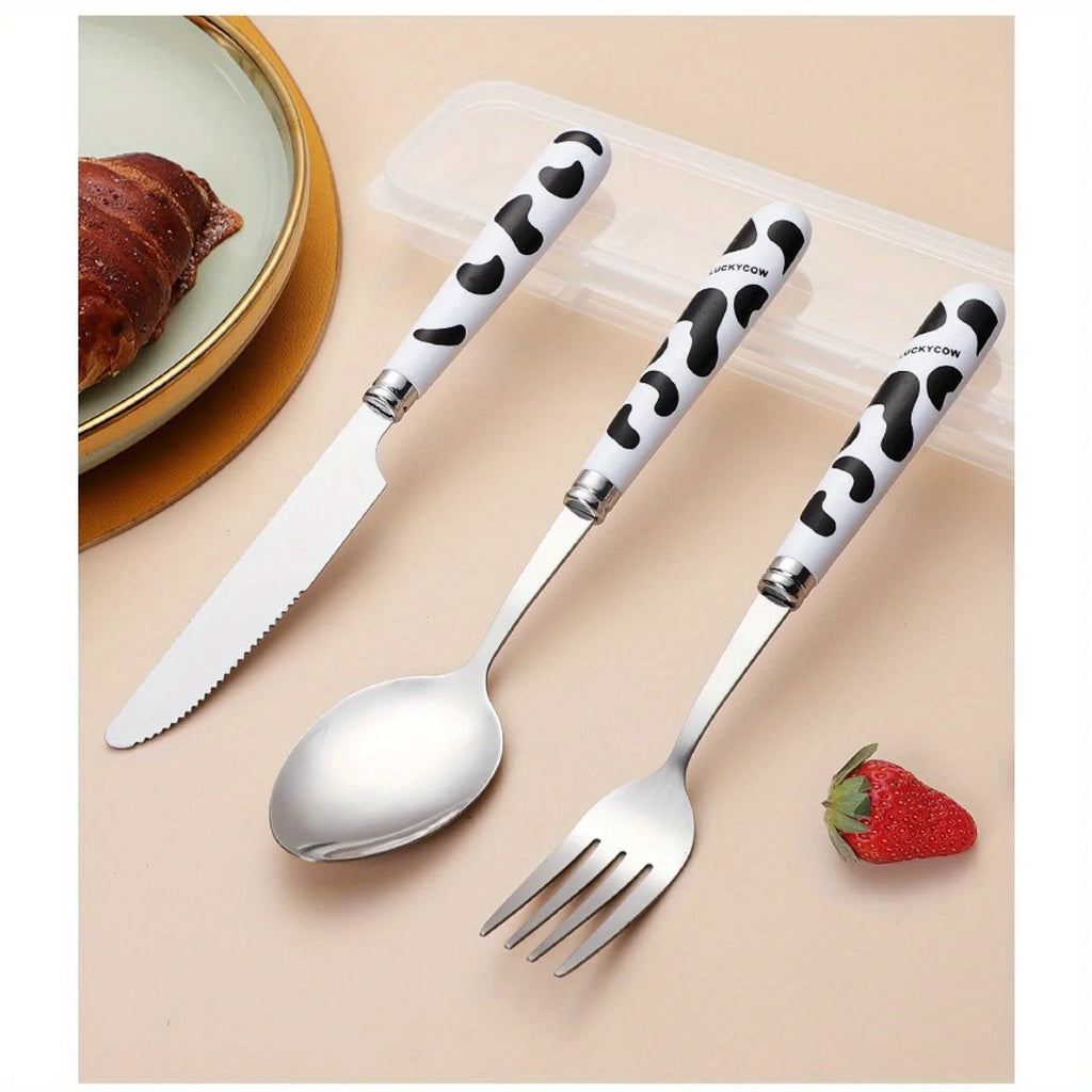 3-piece Stainless Steel Tableware Set, Set of Knife, Fork, Coffee Spoon Tableware, Portable Travel Three Piece Set of Tableware