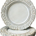 Antique Charger Plates, 13 Inch White Dinner Plate Chargers Round Server Ware. Set of 6 Plastic Embossed Charger for Dinner, Par
