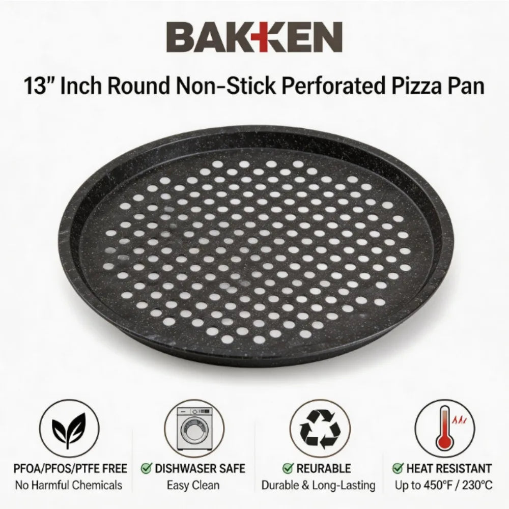 13" Pizza Baking Pan with Holes, Non-Stick Carbon Steel, Multi-Use for Pizza, Cookies, Roasted Veggies, Kitchen Bakeware
