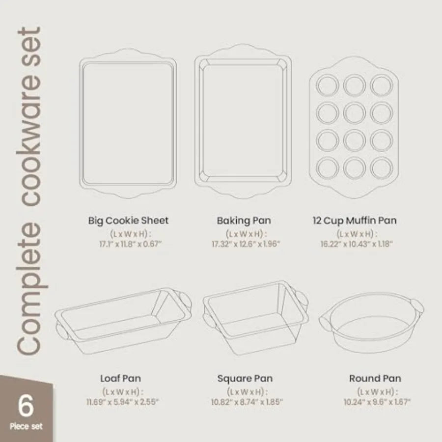 BAKKEN Kitchen Baking Pan Set - Nonstick Coating, Carbon Steel Bakeware Sets with Blue Silicone Handles, Baking Kitchen Essenti